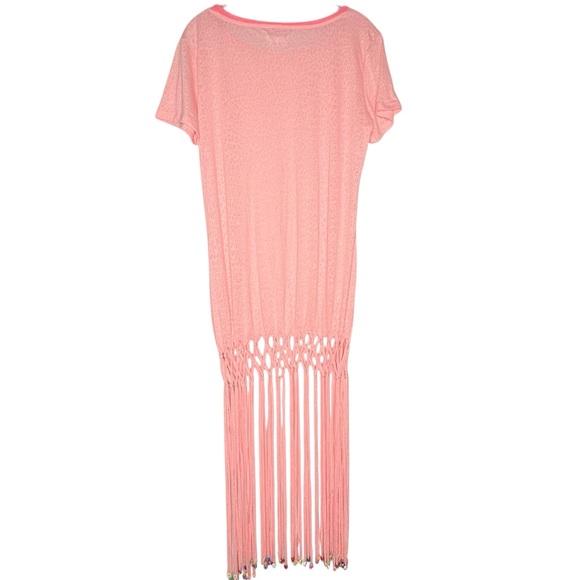 Pitusa Pink Fringe Maxi T-shirt Dress Beaded Hem size Petite - Picture 3 of 7